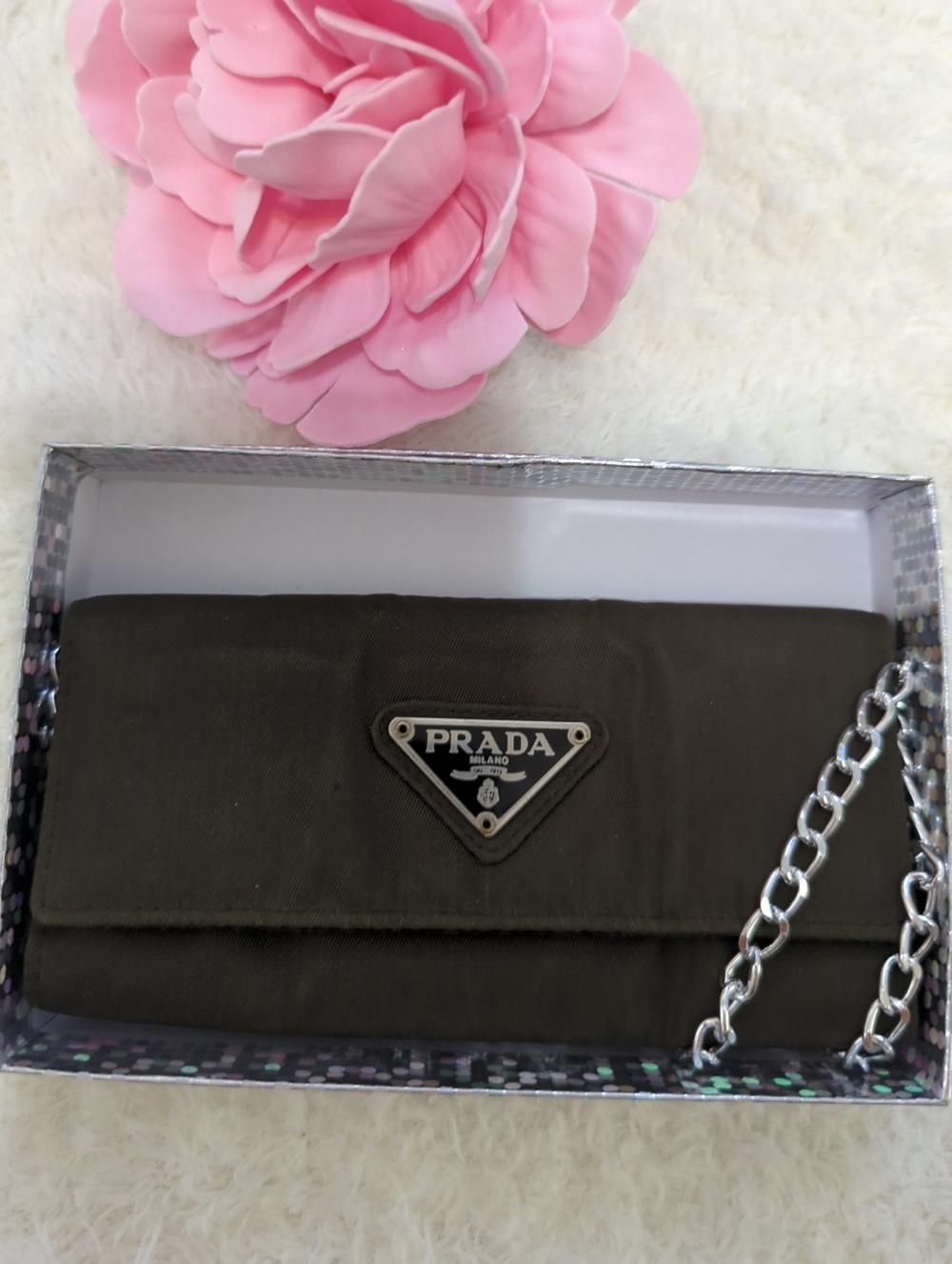 Prada Authentic Olive Key Card Holder Chain Strap Converted Belt Bag Edgy Cute